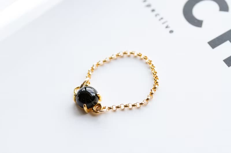 オニキス カボションチェーンリング　ゴールド onyx Rings