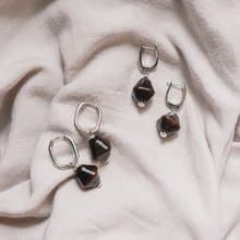 【環保 耳環】剛 - 玄黑珠寶鍍銀耳圈耳環/ 純手工 / 禮物 / 推薦