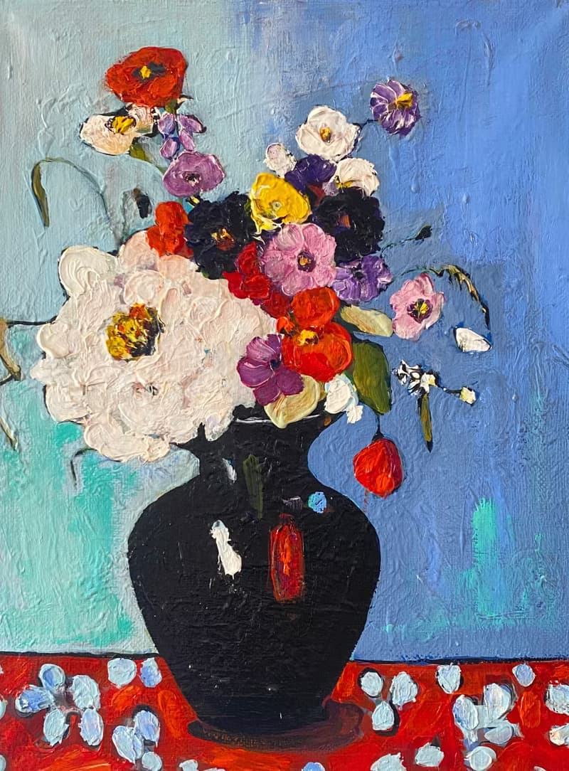 鮮花花束畫原創布面油畫野獸派馬蒂斯啟發