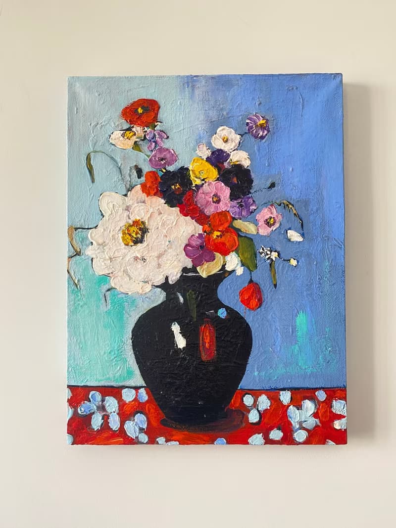 鮮花花束畫原創布面油畫野獸派馬蒂斯啟發