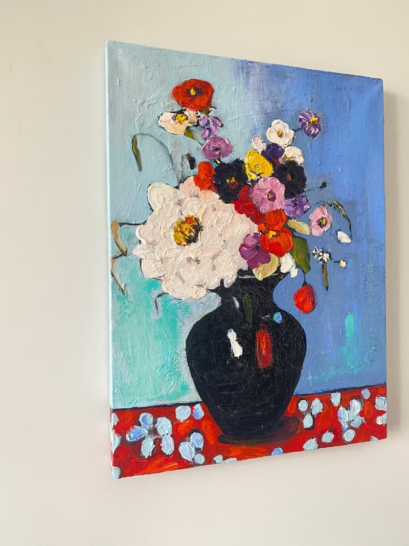 鮮花花束畫原創布面油畫野獸派馬蒂斯啟發