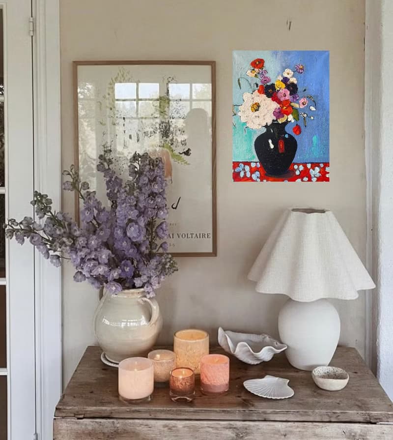 鮮花花束畫原創布面油畫野獸派馬蒂斯啟發