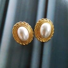 Vintage Jewelry 西洋古董飾品 氣質橢圓仿珠 知性美  針式耳環