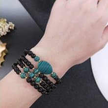 【108顆念珠系列】黑珊瑚*孔雀石*黃銅念珠多圈手串