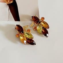 vintage jewelry 古董大地色系萊茵花簇夾式耳環