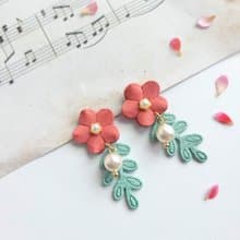 【花草集】幸福感 皮革花 珍珠 耳環/耳夾
