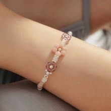 花語時光 | 粉歐珀 紫尖晶 貝珠 紅木紋 粉水晶 | 編織水晶手鍊