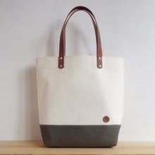 レザーハンドル 帆布A4縦長 トートバッグ 生成り×オリーブ