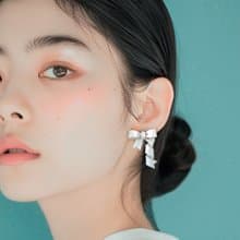 螺旋蝴蝶結 軟陶耳環 / 耳夾 / 珍珠白