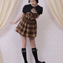 復古棕玫瑰長洋裝 燈籠裙