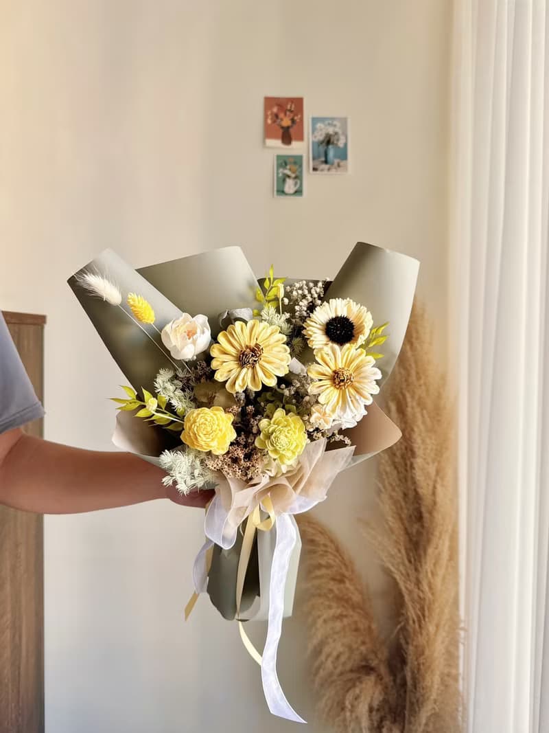 寧靜黃 太陽花乾燥花束 畢業花束