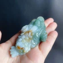 孤品 天然玉翡翠 招財富貴如意 三腳金蟾 手工雕 擺件 守護