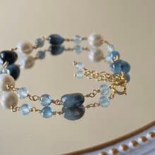 苔蘚海藍寶 海藍寶 淡水珍珠 || 14KGF注金 手工製 日系手鍊