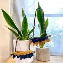 海波浪 手工編織 飲料提袋 深藍