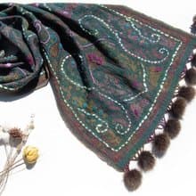 喀什米爾Cashmere/水煮羊毛披肩/針織圍巾/刺繡圍巾/羊絨披巾-花