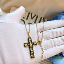 【西洋古董飾品】西班牙大馬士革 十字架24k黃金鑲嵌 深雕刻項鍊