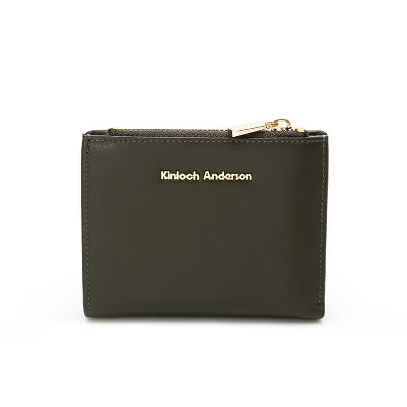 【金安德森】Evelyn 牛皮釦式短夾-苔墨綠