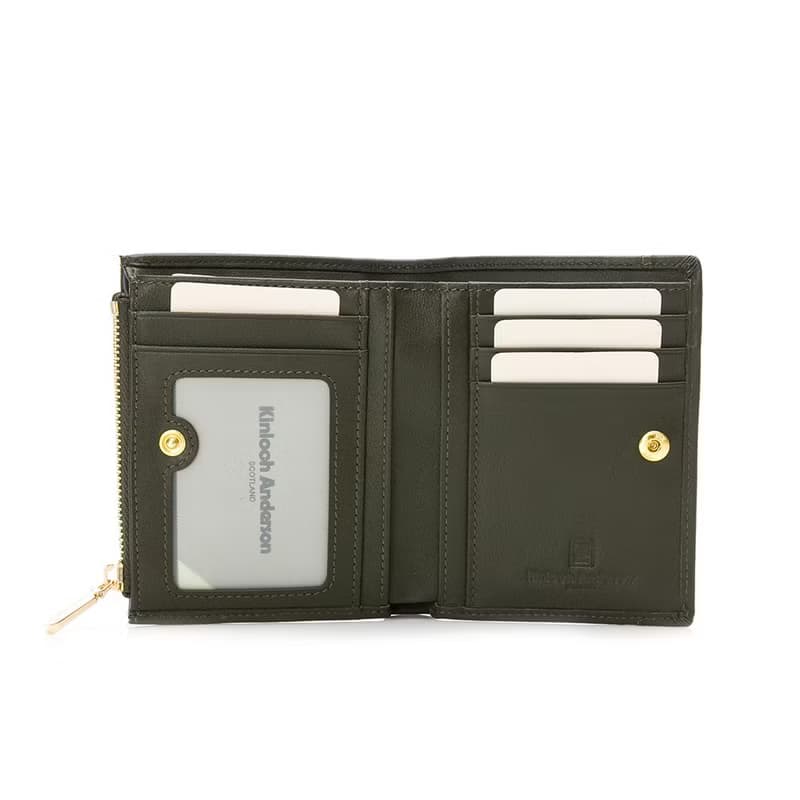 【金安德森】Evelyn 牛皮釦式短夾-苔墨綠