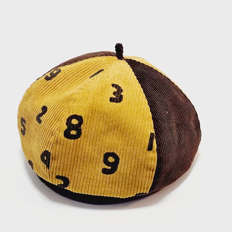 【HiGh MaLi】貝蕾帽/畫家帽/黃色數字123/拼色/燈芯絨#日系#禮物