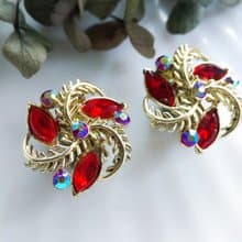 Vintage Jewelry 西洋古董飾品 STAR 紅馬眼 旋轉花 夾式耳環