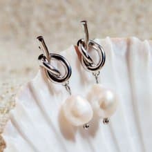 天然白色巴洛克珍珠銀色繩結耳環 8–9mm 珍珠耳環 聖誕節禮物