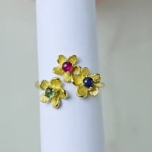 Multi Sapphire Ring Sterling Silver 925 Flower Design.
