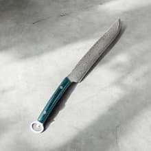 La France 法緹款綠彩木柄鍛打大馬士革鋼切肉刀水果刀戶外露營刀