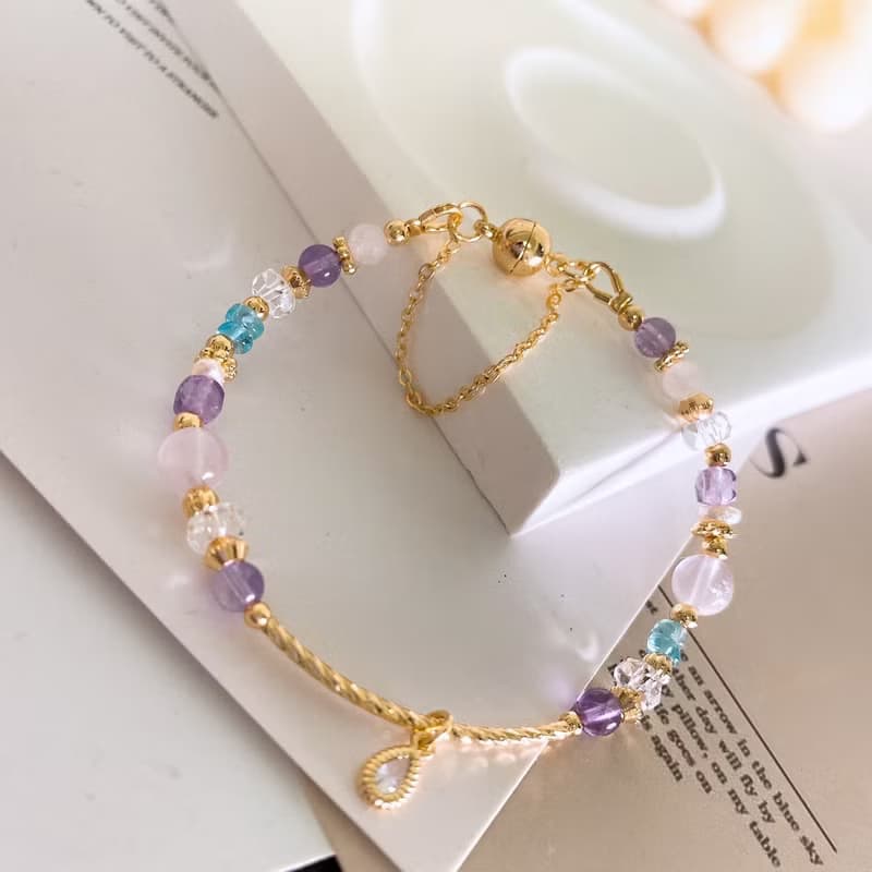 花舞 粉晶 薰衣草紫水晶 藍磷灰石 珍珠 白水晶 水晶磁吸扣手鍊