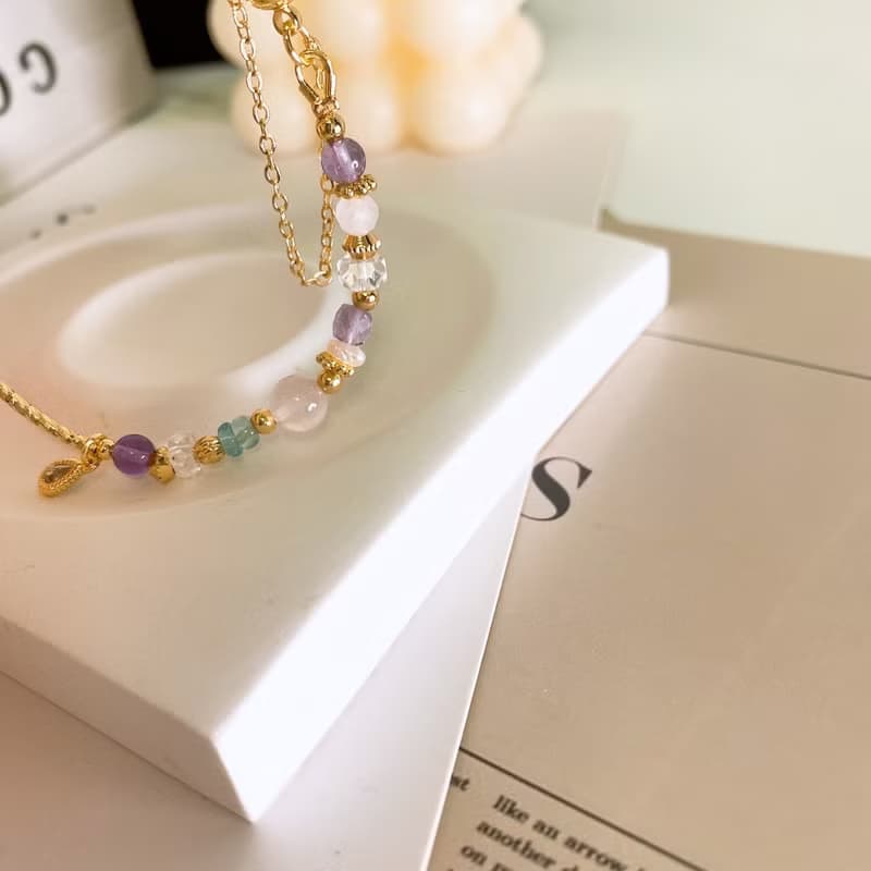 花舞 粉晶 薰衣草紫水晶 藍磷灰石 珍珠 白水晶 水晶磁吸扣手鍊