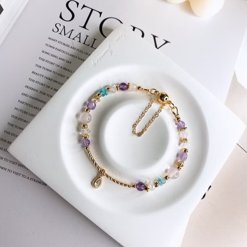 花舞 粉晶 薰衣草紫水晶 藍磷灰石 珍珠 白水晶 水晶磁吸扣手鍊