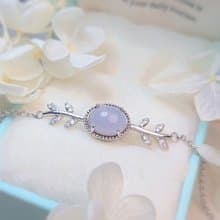 貴人運•桃花開|冰膠淡紫|緬甸A貨翡翠純銀桂冠葉手鍊