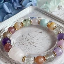 靈狐繽彩・守護開運水晶手鍊 白水晶狐狸 紫水晶 草莓晶 海藍寶