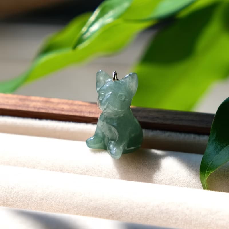 翡翠小狗吊墜 天然緬甸翡翠A貨 18K包金 掛墜 玉 冰種翡翠 送禮