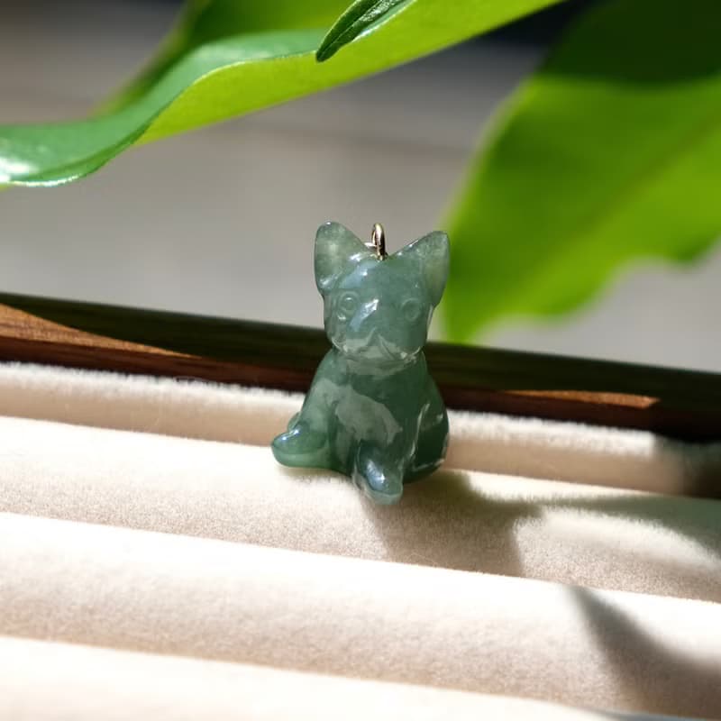 翡翠小狗吊墜 天然緬甸翡翠A貨 18K包金 掛墜 玉 冰種翡翠 送禮