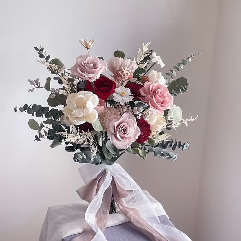 【不凋花乾燥花】莫蘭迪粉酒紅色不凋玫瑰自然風美式捧花