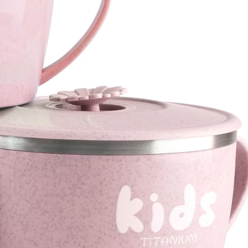 【純鈦微瑕商品】密封雙手柄碗-大-450ml-粉