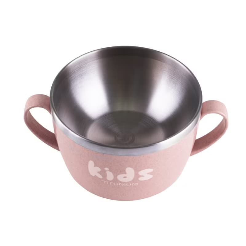 【純鈦微瑕商品】密封雙手柄碗-大-450ml-粉