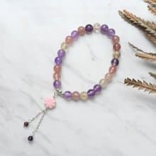 紫三輪骨幹手鍊/手環　草莓晶/鈦晶/紫水晶/紅石榴