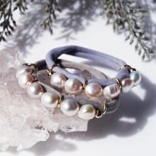 ブレスにも・選べる2色・大粒バロック真珠連なるヘアゴム　Blue/Green