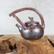 【送禮好物】230ml 天目柴燒 木紋提樑茶壺 葉敏祥手作精品