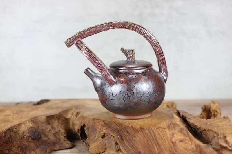 【送禮好物】230ml 天目柴燒 木紋提樑茶壺 葉敏祥手作精品