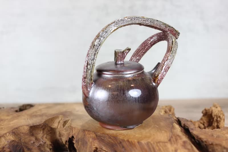 【送禮好物】230ml 天目柴燒 木紋提樑茶壺 葉敏祥手作精品