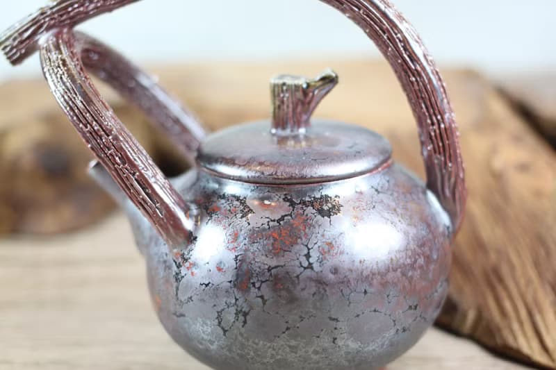【送禮好物】230ml 天目柴燒 木紋提樑茶壺 葉敏祥手作精品
