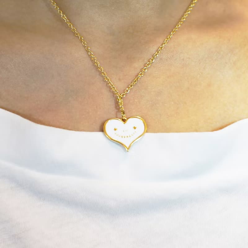 心夢手作飾品系列 - 白色金屬微笑愛心項鍊.手鍊.戒指一套