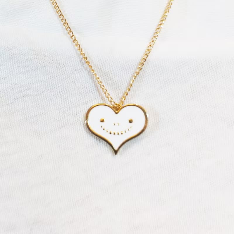 心夢手作飾品系列 - 白色金屬微笑愛心項鍊.手鍊.戒指一套