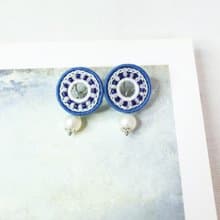 幾何形#29 手刺繡貼耳耳環 耳夾/耳針