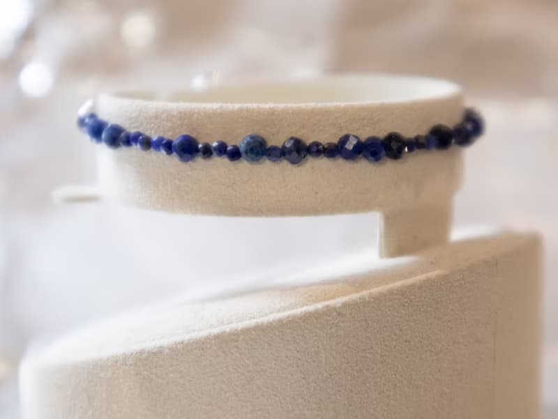 青金石- 十二月 誕生石 925 SILVER切面青金石2.5mm- 細緻手鏈gf