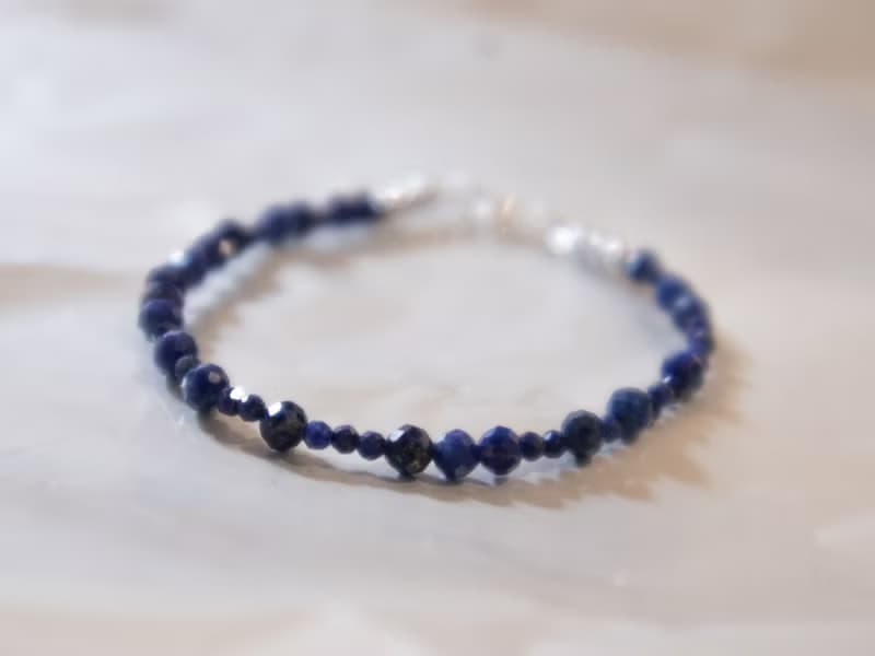 青金石- 十二月 誕生石 925 SILVER切面青金石2.5mm- 細緻手鏈gf