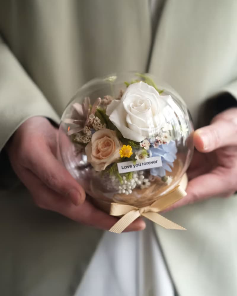 畢業禮物/永生花/乾燥花圓球玻璃盅/春日限定色/生日禮物/刻字