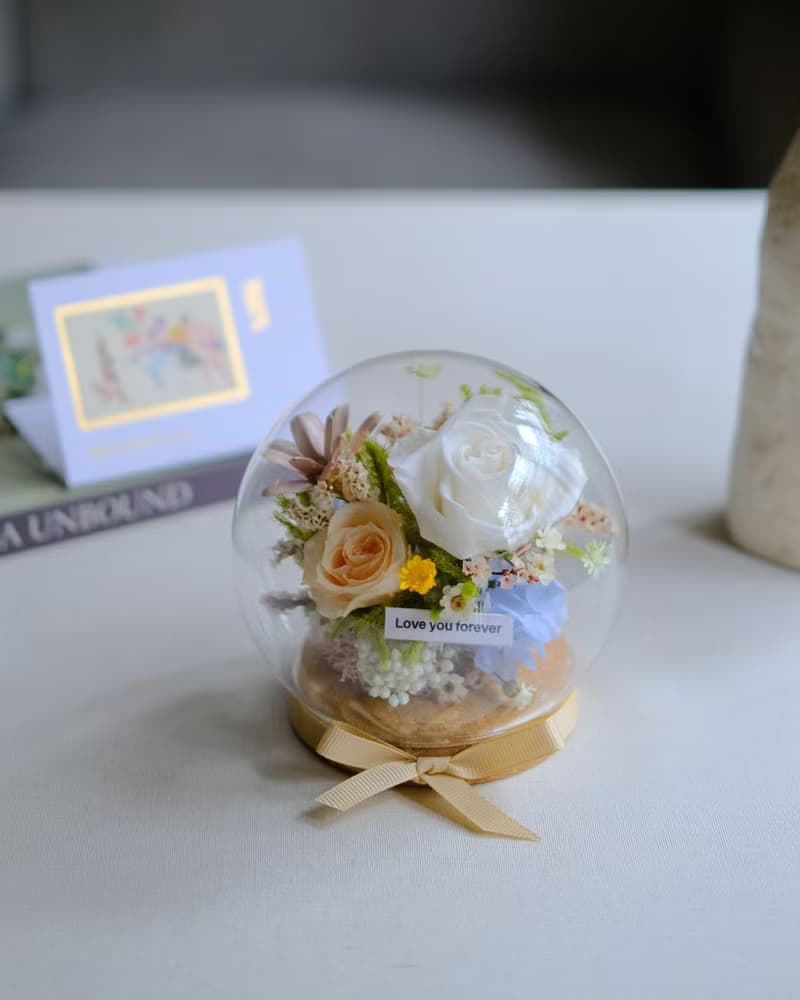 畢業禮物/永生花/乾燥花圓球玻璃盅/春日限定色/生日禮物/刻字